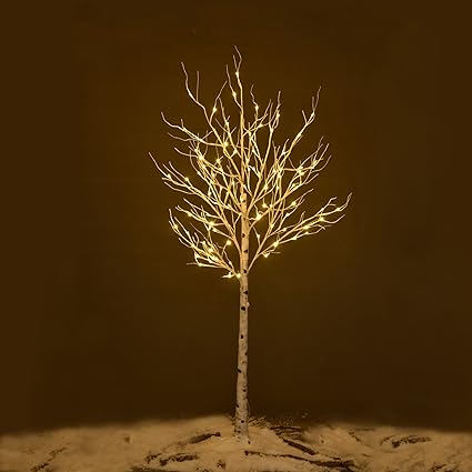 Gojooasis 6 Feet Lighted Birch Tree 96 Led Lights Warm White For