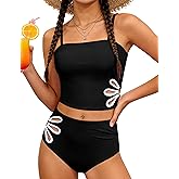 Boiltcat Girls Swimsuit Adjustable Straps Cut Out Swimwear 2 Piece Solid Color Tankini for Girls Bathing Suit 9-16Y