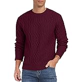Askdeer Men's Cable Knit Pullover Sweater Long Sleeve Crew Neck Knit Sweater Soft Casual Sweaters with Ribbing Edge