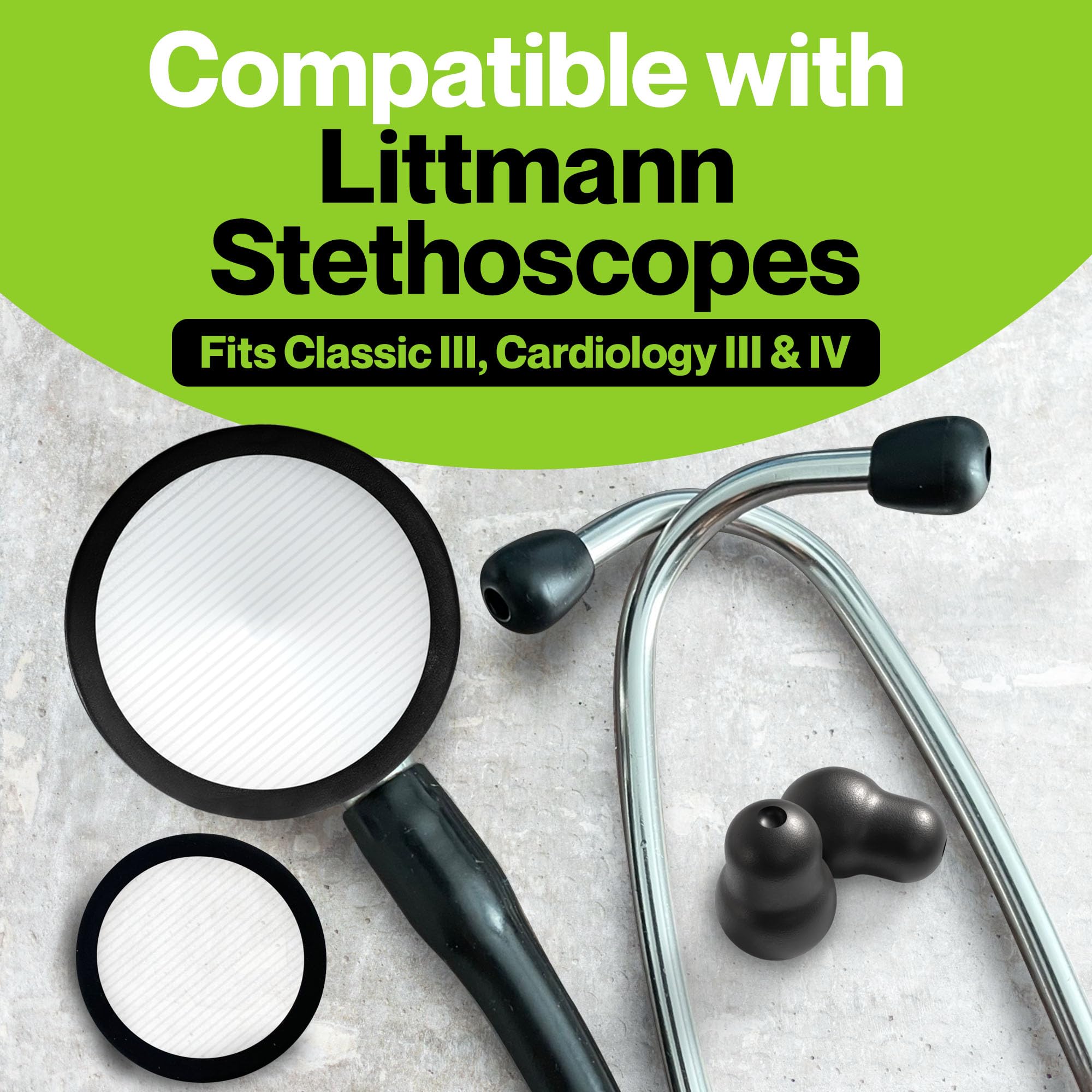 Durabasics Classic 3, Cardiology 3 & Cardiology 4 Accessories Kit for Littmann Stethoscope Replacement Parts & Littmann Stethoscope Parts - Fits Classic III, Cardiology III & IV - Black