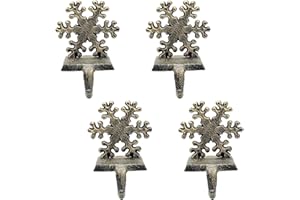 MEDOORE 4 Pieces Snowflake Christmas Stocking Holder Christmas Hooks Skid Mantel Hooks Hanger for Fireplace Free Standing Christmas Decorations