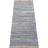 Chardin home Farmhouse Rag Rug Runner 2x5 feet Denim Blue | Cotton & Jute Hand Woven Chindi Rug, Long Boho Rug | Perfect for Hallways, Kitchens, Bathroom, bedrooms | Shades of Blue