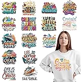 Wxiben Cruise Iron on Transfers for T-Shirts - 16Pcs Sea Navigation Dtf Transfers Ready to Press Boat DTF Heat Transfer Vinyl Stickers Summer Travel Iron on Decals for Clothing T-Shirts DIY Crafts