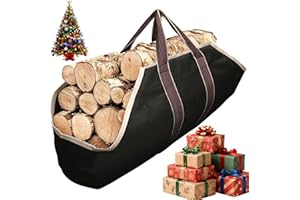 AMAGABELI GARDEN & HOME Large Canvas Log Tote Bag Firewood Carrier Heavy Duty Fireplace Log Holder Fire Wood Carriers Carrying with Handles Wood Sling For Fire Place Outdoor Cabin Stove Accessories