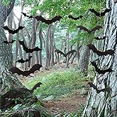 12 Pack Halloween Decorations Hanging Bats - 3 Style Scary Hanging Bat Set with 3D Bats Sticker, Outdoor Scary Flying Bats Se