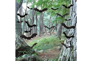 TOEKSIX 12 Pack Halloween Decorations Hanging Bats - 3 Style Scary Hanging Bat Set with 3D Bats Sticker, Outdoor Scary Flying Bats Set for Yard, Haunted House, Party - Indoor Outdoor Waterproof Decor