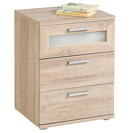 CARO-Möbel Nachttisch Nachtschrank Nachtkommode Mary für Boxspringbett, 45 x 53 x 38 cm, in Sonoma Eiche und 3 Schubladen, ob
