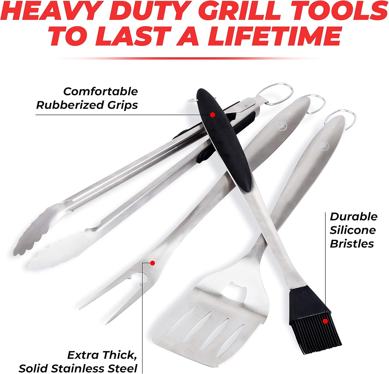 Alpha Grillers Heavy Duty BBQ Grilling Tools Set. Extra Thick Stainless Steel Spatula, Fork, Basting Brush & Tongs. Gift Box Package. Best for Barbecue & Grill. 18 Inch Utensils Turner Accessories : Garden & Outdoor