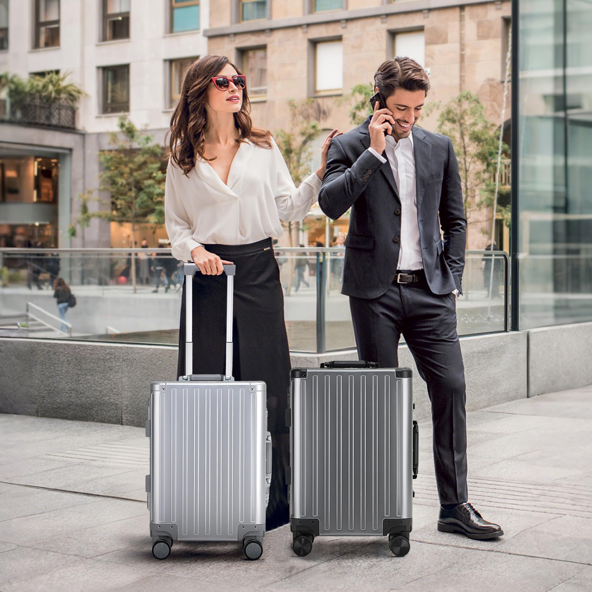 YYW All aluminum-magnesium Carry-On Luggage 20 Inch,Airline Approved Lightweight Suitcase with TSA Lock and Silent Wheels,Suitable for business travel (Silver, 20in)