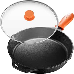Legend Cookware | Cast Iron Skillet with Lid | Large 12” Frying Pan with Glass Lid &amp; Silicone Handle for Oven, Induction, Cooking, Pizza, Sautéing &amp; Grilling