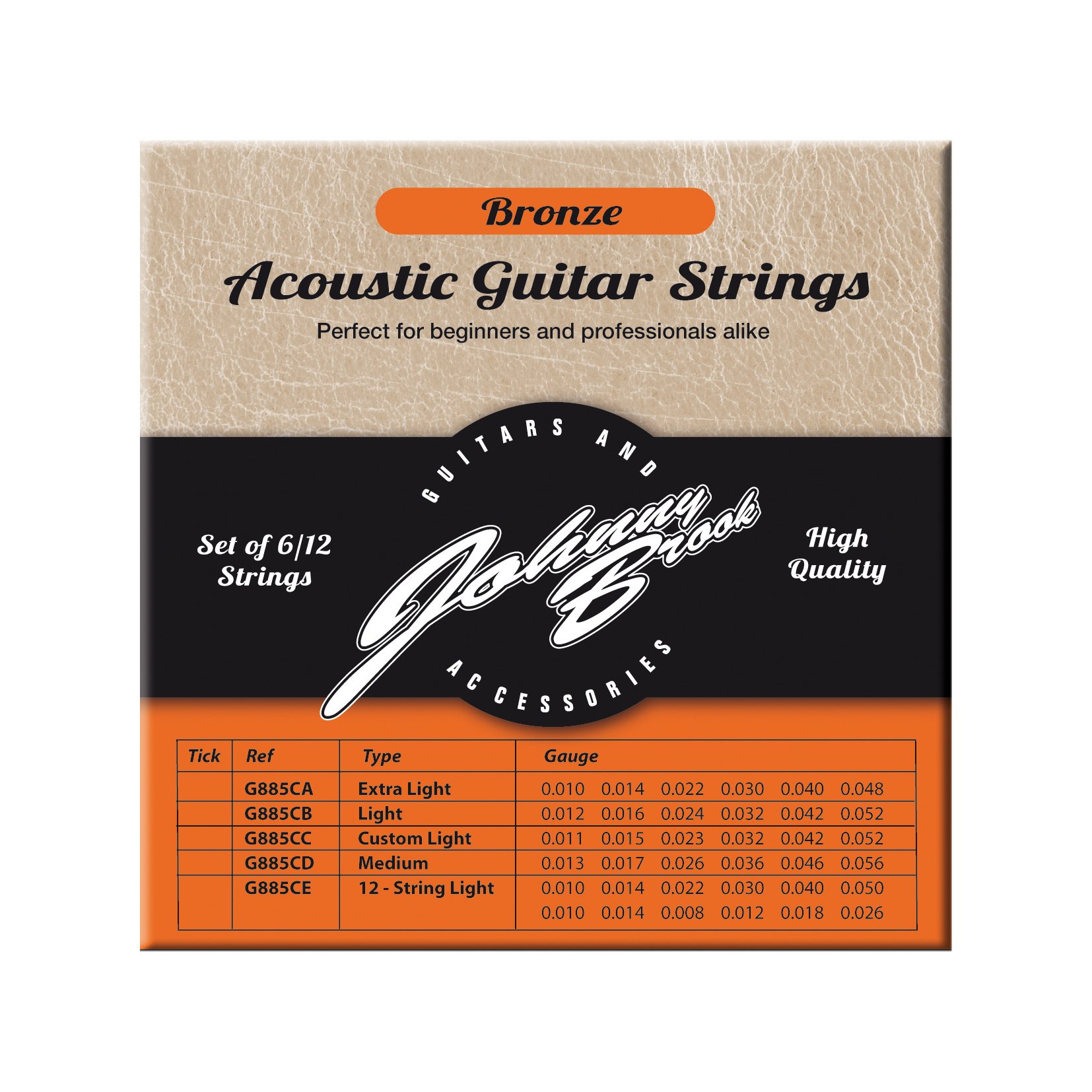 Johnny Brook Set Of 6 Bronze Acoustic Guitar Strings (Light Gauge)