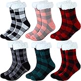 Jadive 6 Pairs Christmas Fuzzy Slipper Socks for Women with Grippers Non Slip Winter Warm Fluffy Cozy Fleece Socks