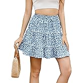 Gardenwed Women's Floral Print Solid Ruffle Hem Elastic High Waist Tie Front Skirt Tennis Mini Skirts