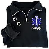 Custom Embroidered EMT EMS Quarter Zip Sweatshirt, EMS Shirt, Star of Life Tshirt, EMT Gifts for Women, Christmas