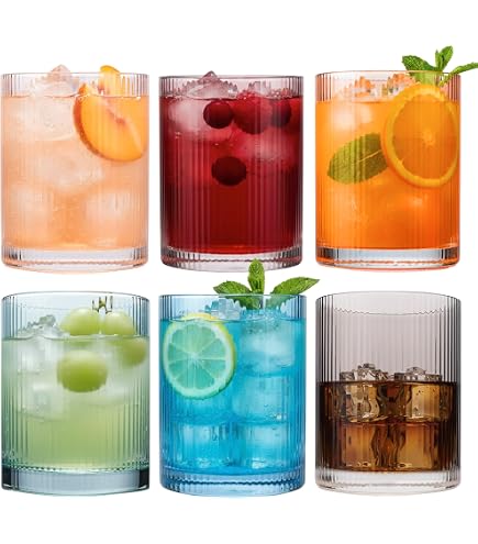 Amazon.com | Colored Water Beverage Glasses Hand Made Glass, Tumblers for  Cocktail Juice Soda and Whiskey, Set of 6: Old Fashioned Glasses