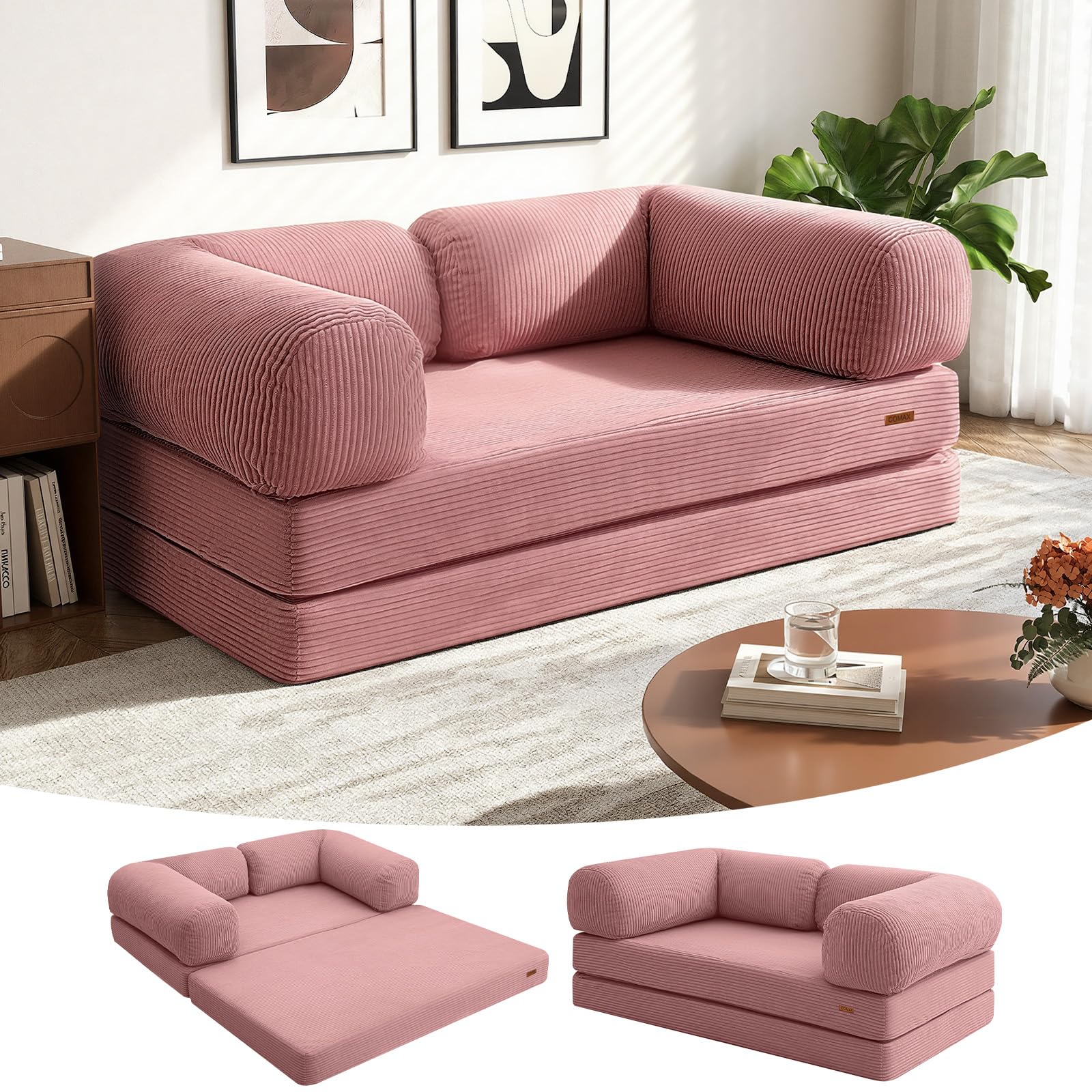 Photo 1 of (just bed)
COMAX Folding Sofa Bed Queen, 4-in-1 Convertible Foldable Floor Couch Futon Sofa with Armrests, Sleeper Mattress Fold Out Chair Bed Comfy Portable Lounge Guest for Living Room Bedroom, Pink