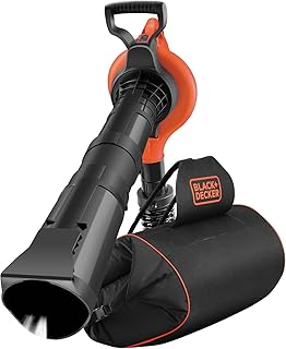 Black+Decker Elektro Laubsauger/-bläser mit Häcksler (72l Fangsack-Rucksack, Laubrechen und Tragegurt – Hohe Blasgeschwindigkeit und Saugleistung – 3000W) GW3031BP