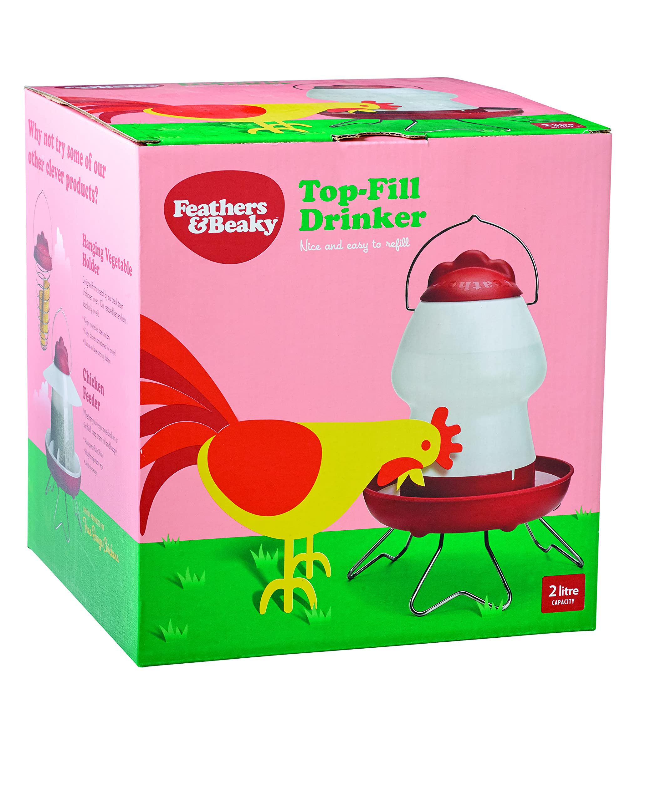 Feathers & Beaky | Top-Fill Chicken Drinker with Anti Tip Feature | Durable design (2 Litre capacity)
