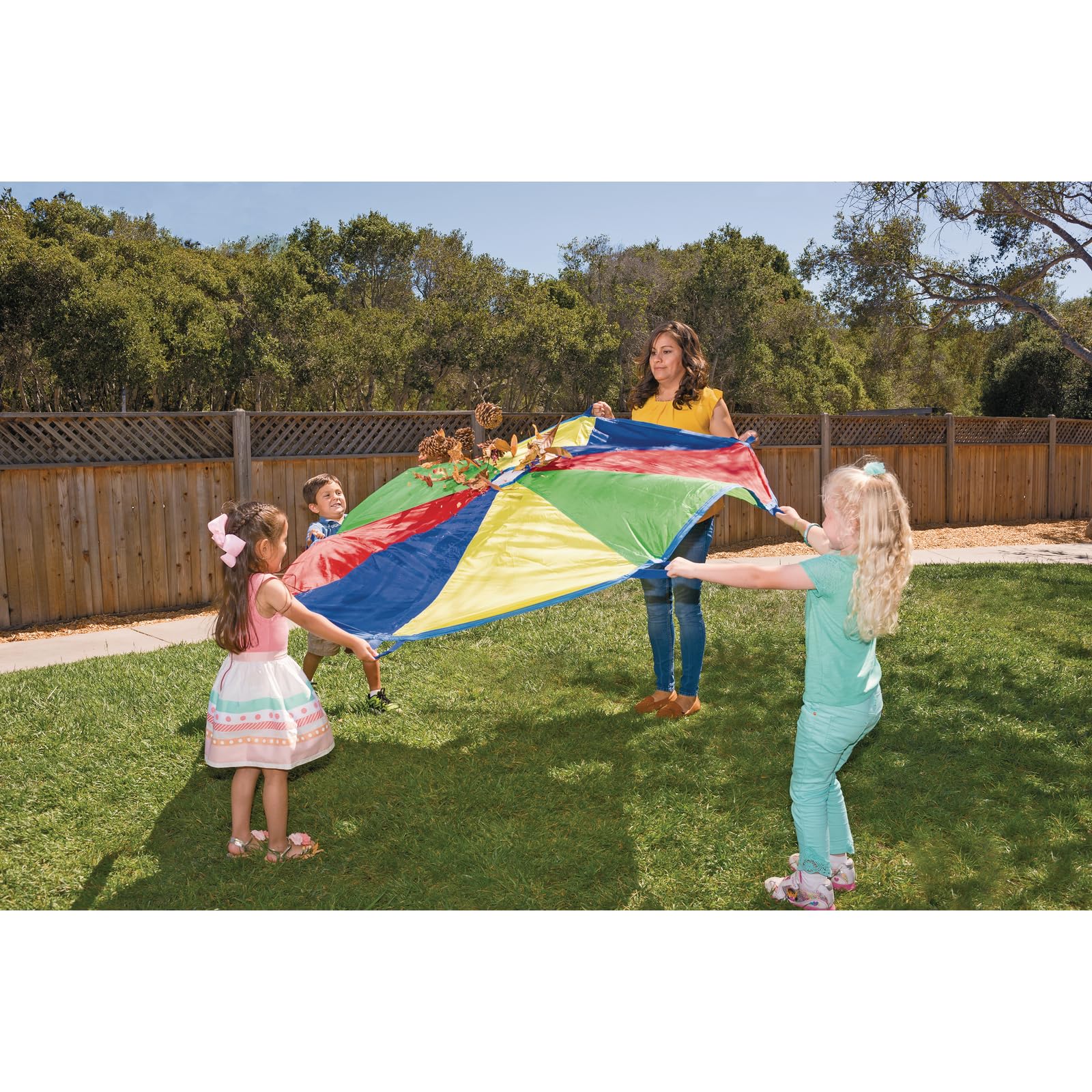 Excellerations Brawny Tough 6-Foot Rainbow Play Parachute for Kids with 8 Handles, Kids Toy, Gym Parachute