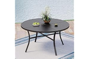 MIXPATIO Outdoor Patio Round Dining Table, 54"x 54" Metal Slatted Round Tabletop with Adjustable Umbrella Hole for Deck Lawn Garden Backyard, Black