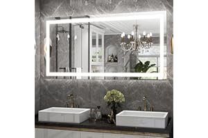 Easly LED Bathroom Mirror, 30x55 Inch White Framed Gradient Front and Backlit Vanity Mirror, Anti-Fog, Dimmable, Wall Mounted Horizontal/Vertical Lighted Mirror