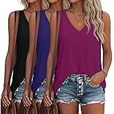 Riyiper 3 Pack Women's V Neck Tank Tops Loose Fit Sleeveless T Shirts Casual Tunic Tank Summer Beach Vacation Clothes