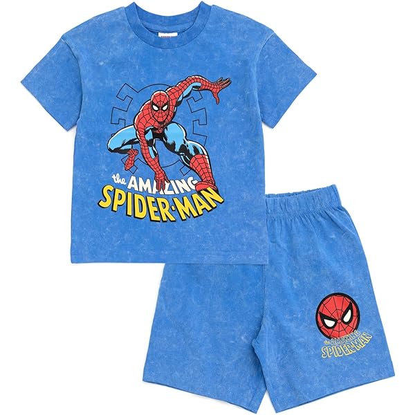 Marvel Spidey And His Amazing Friends - Conjunto De Camiseta Y Pantalones Cortos A Cuadros Para Niños Pequeños A Niños Grandes (2T - 10-12), Gris Y Azul Marino, 4 Años