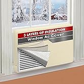 Air Conditioner Cover Indoor 17"W x 13"H x 3.5"D, Windproof and Waterproof 3 Layers Insulation Window AC Cover for Inside with Aluminum Foil and 2mm Foam, Beige