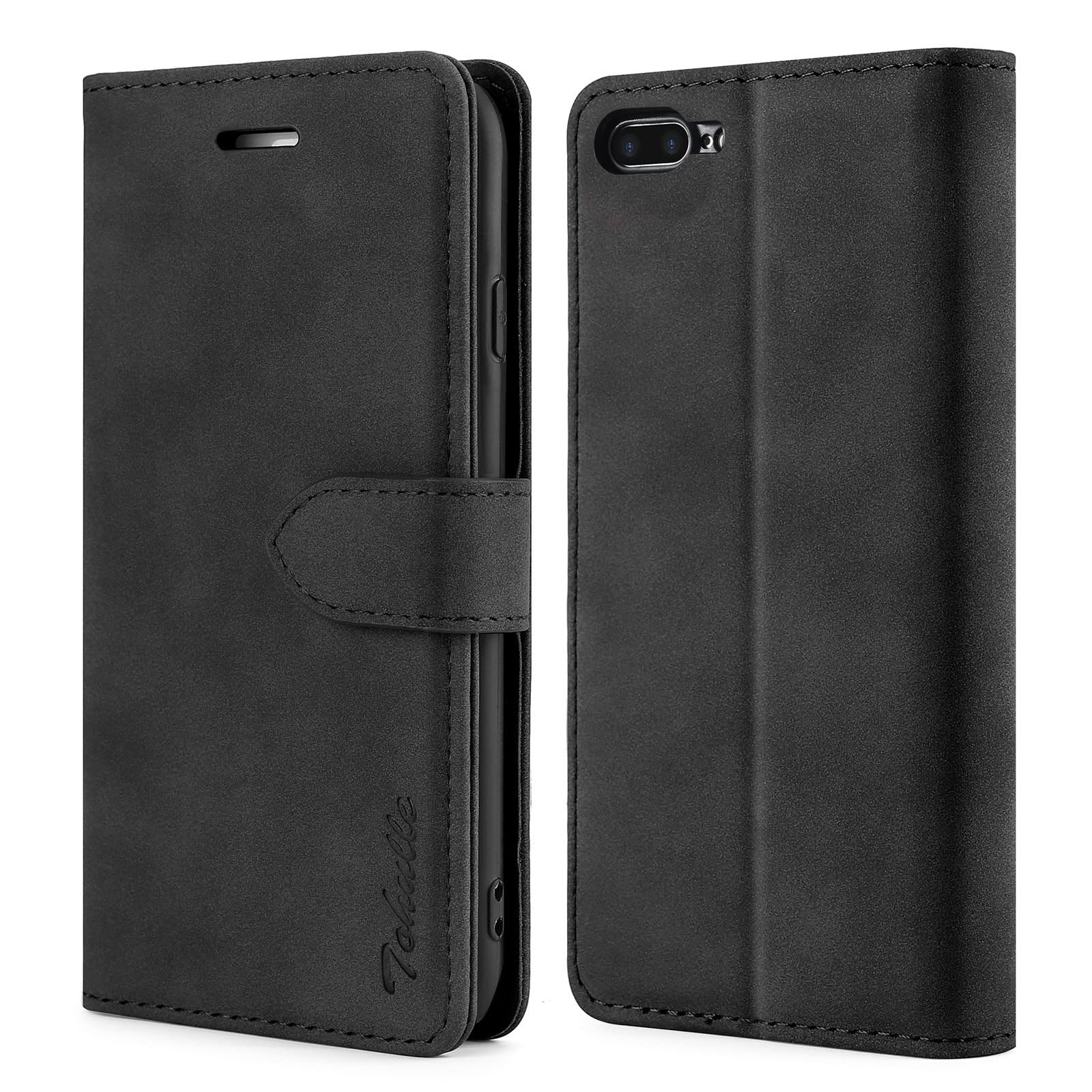 TOHULLE Case for iPhone 7 Plus iPhone 8 Plus, Premium PU Leather Wallet Case with Card Holder Kickstand Magnetic Closure Flip Folio Case Cover Compatible with iPhone 7 Plus/8 Plus - Black