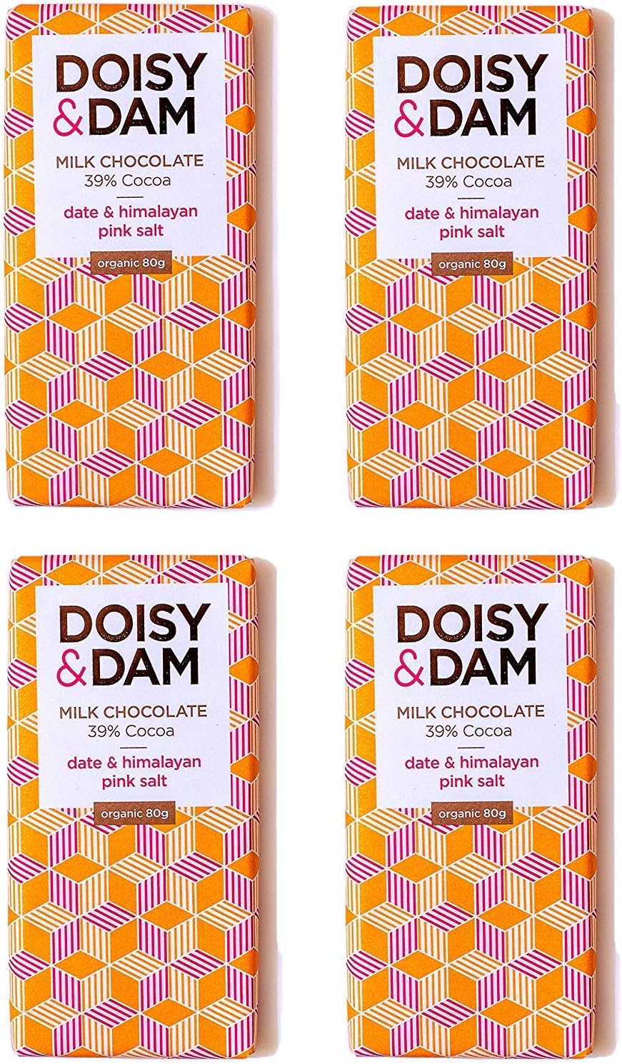 Doisy & Dam 39 Percent Date and Himalayan Pink Salt Chocolate, 80 g, Pack of 4