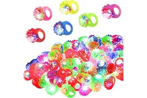 COSWEET 48/108 Pcs LED Light Up Ring - Glow in the Dark Party Favors, Soft Jelly Toy Rings Finger Lights in Treasure Box, Bulk Prize Gift for Kids & Adults (6 Colors)
