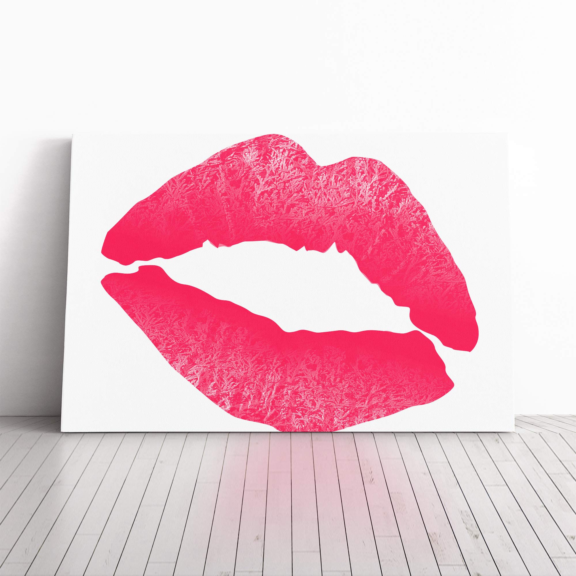 Hot Pink Lips Kiss Canvas Print | Gallery Wrapped 30mm Frame Wall Art | 20x14 inches | Ready to Hang | Modern Picture | Living Room Bedroom Lounge Office