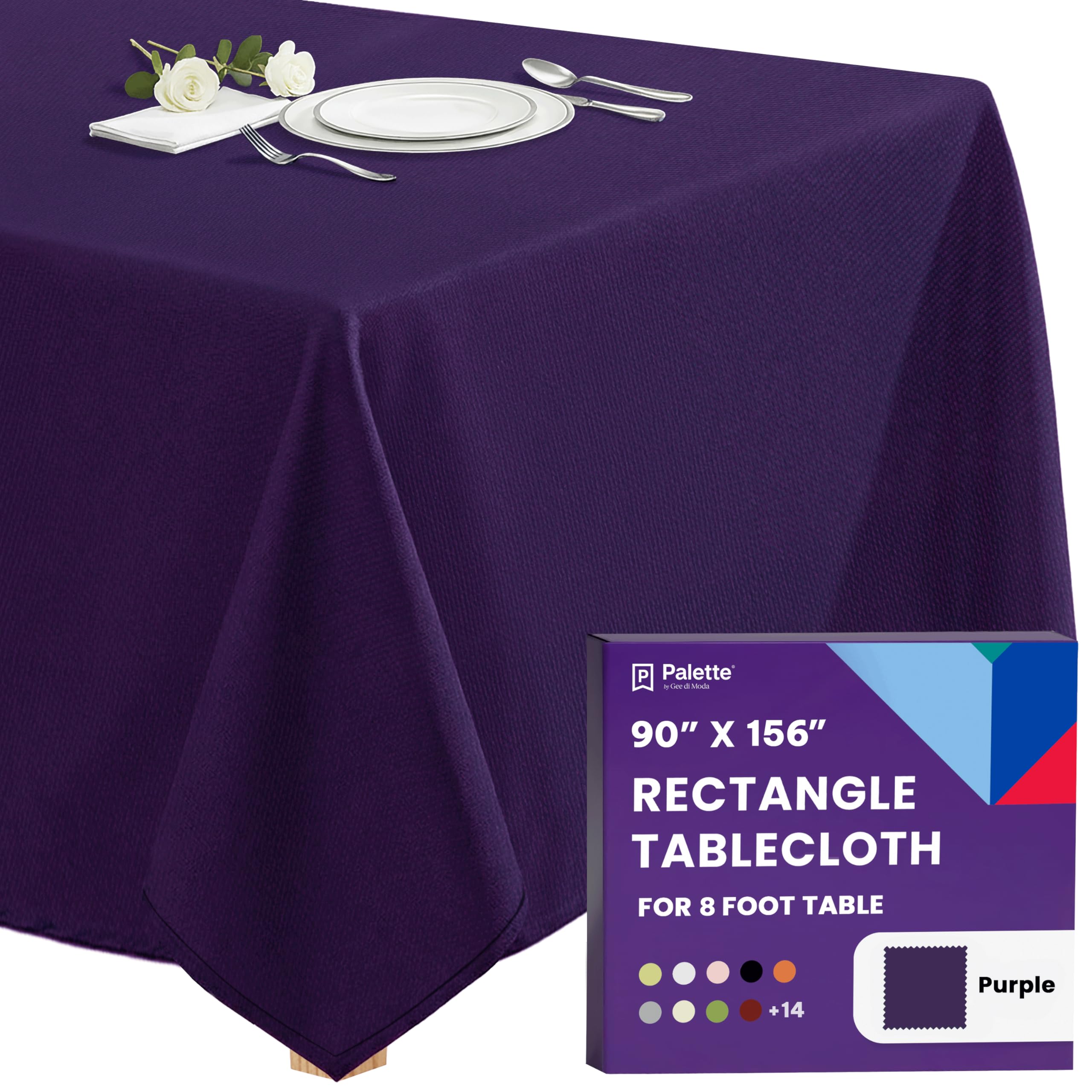 Gee Di Moda Rectangle Tablecloth - 90 x 156 Inch Purple Table Cloth for 8 Foot Tables with Floor-Length Drop - Heavy Duty Washable Fabric for Holiday Party, Dinner, Weddings & Baby Shower