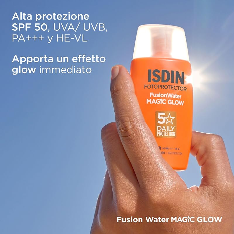 Fusion Water MAGIC Glow SPF 50 (50 ml) | Crema Solare Viso con Effetto Illuminante Glow | Leggera e Fase Esterna Acquosa