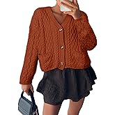 Simplee Womens Chunky Crochet Cardigan Long Sleeve Loose Cable Knit Oversized Sweater Button Up Outerwear Coats