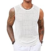 Runcati Mens Knit Sleeveless Tank Tops Casual Hollow Out T Shirts Beach Summer See Through Tops