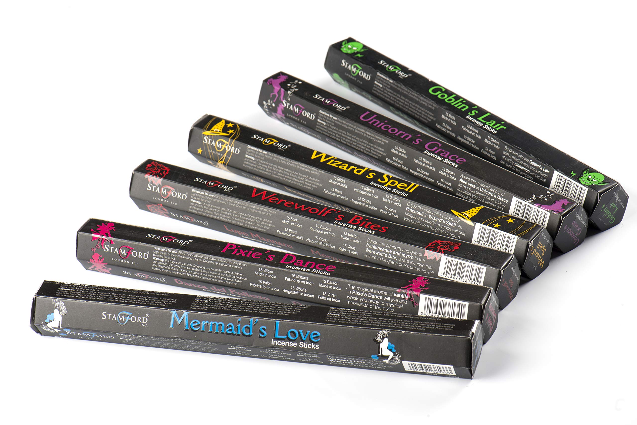 Stamford London 37324 Mythical Variety Set Incense Sticks - 6 Packs x 15 Sticks, Black