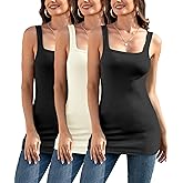 Pafnny 2/3 Packs Extra Long Tank Tops for Women Square Neck Ribbed Cotton Camisole Sleeveless Basic Layering Undershirts