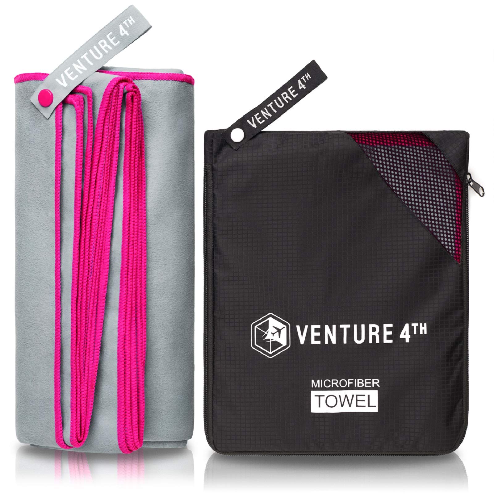 VENTURE 4TH Microfiber Travel Towel - Sports Towel: Quick Dry Towels for Gym, Beach, Camping, Backpacking, Swimming - 6 Foot Long (Gray-Pink XL)