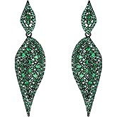 EVER FAITH 2 Leaf Round Full Crystal Art Deco Bridal Pierced Dangle Chandelier Earrings for Women