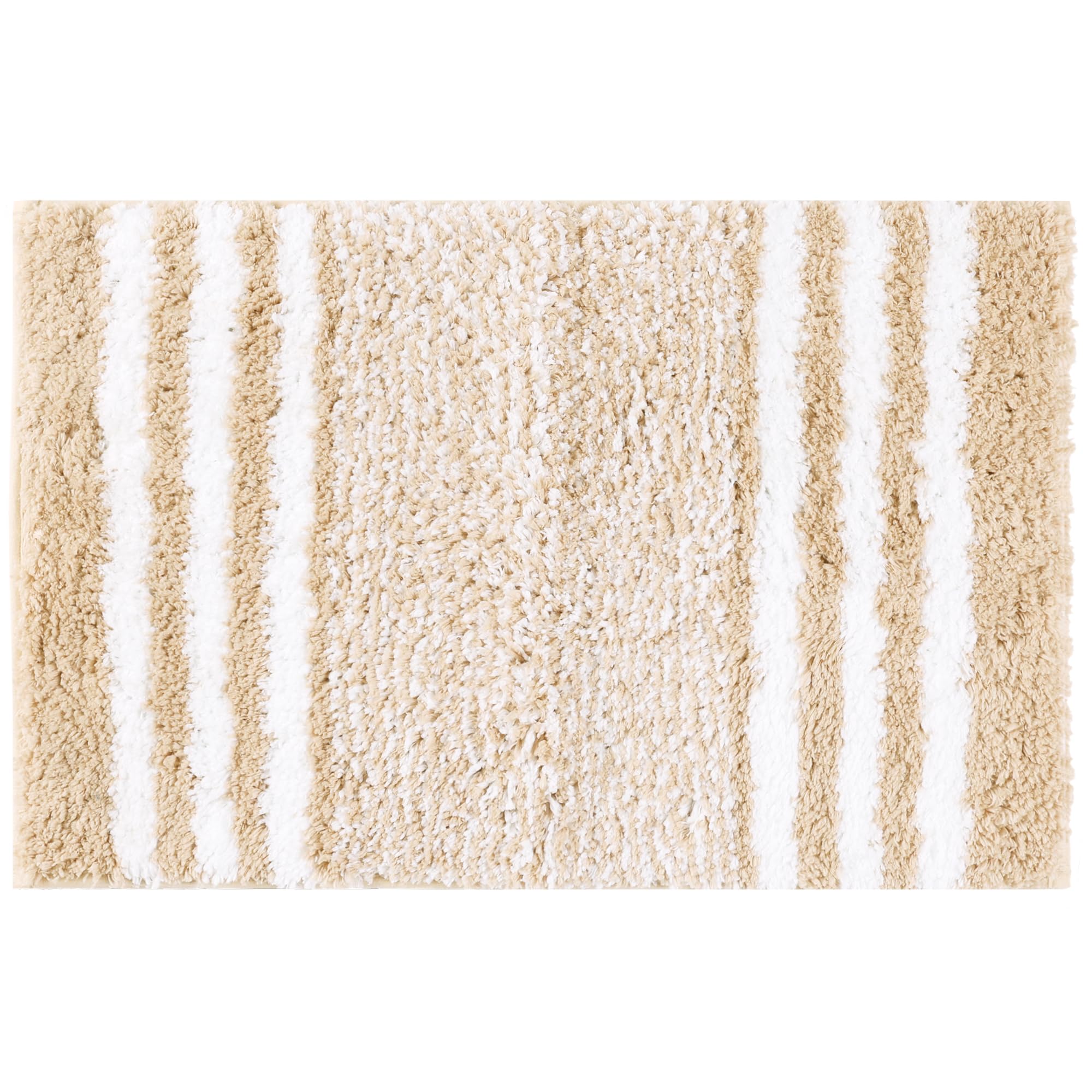 Uxcell Bathroom Rug Mat, Extra Soft and Absorbent Microfiber Bath Rugs Fluffy Striped Non Slip Bathroom Floor Mat Machine Wash Dry for Bathroom Floor Beige 40 x 60 cm