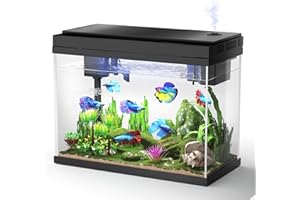 KWRNVO Fish Tank Aquarium Kit, 2.38 Gallon Beta Fish Aquariums, UHD Glass,Temperature Sensing, 7-Color Lighting Small Fish Tank for Kids/Desktop Decor