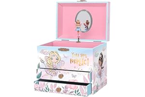 Giggle & Honey Musical Fairy Jewelry Box for Girls - Kids Music Box with Spinning Fairy and Mirror, Princess Birthday Gifts for Little Girls, Childrens Jewelry Boxes for Ages 3-10 - 6.8 x 5.3 x 6 in