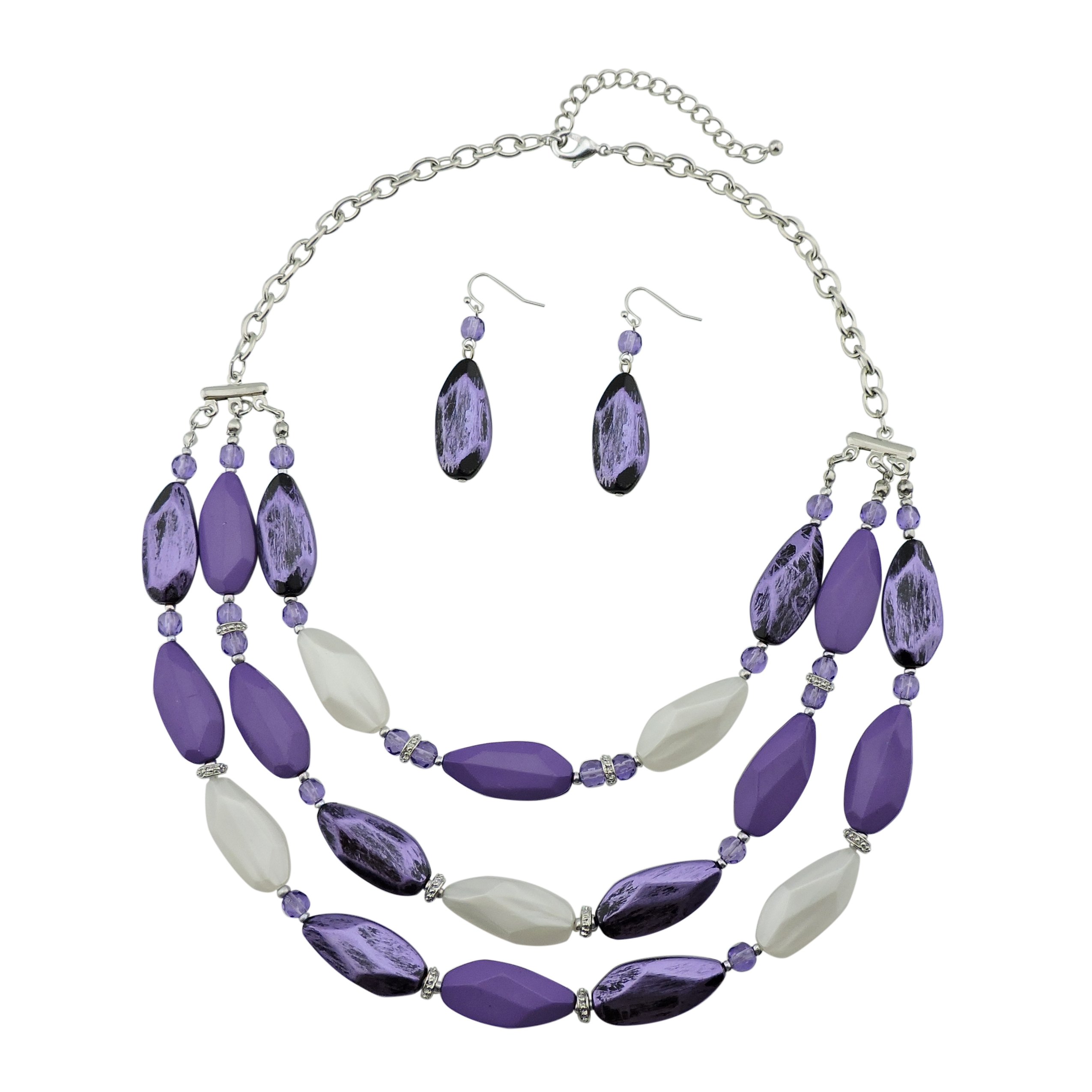 Bocar Layered Statement Bead Necklace and Earrings Purple Costume Jewellery Set for Women Gift (NK-10077-purple)
