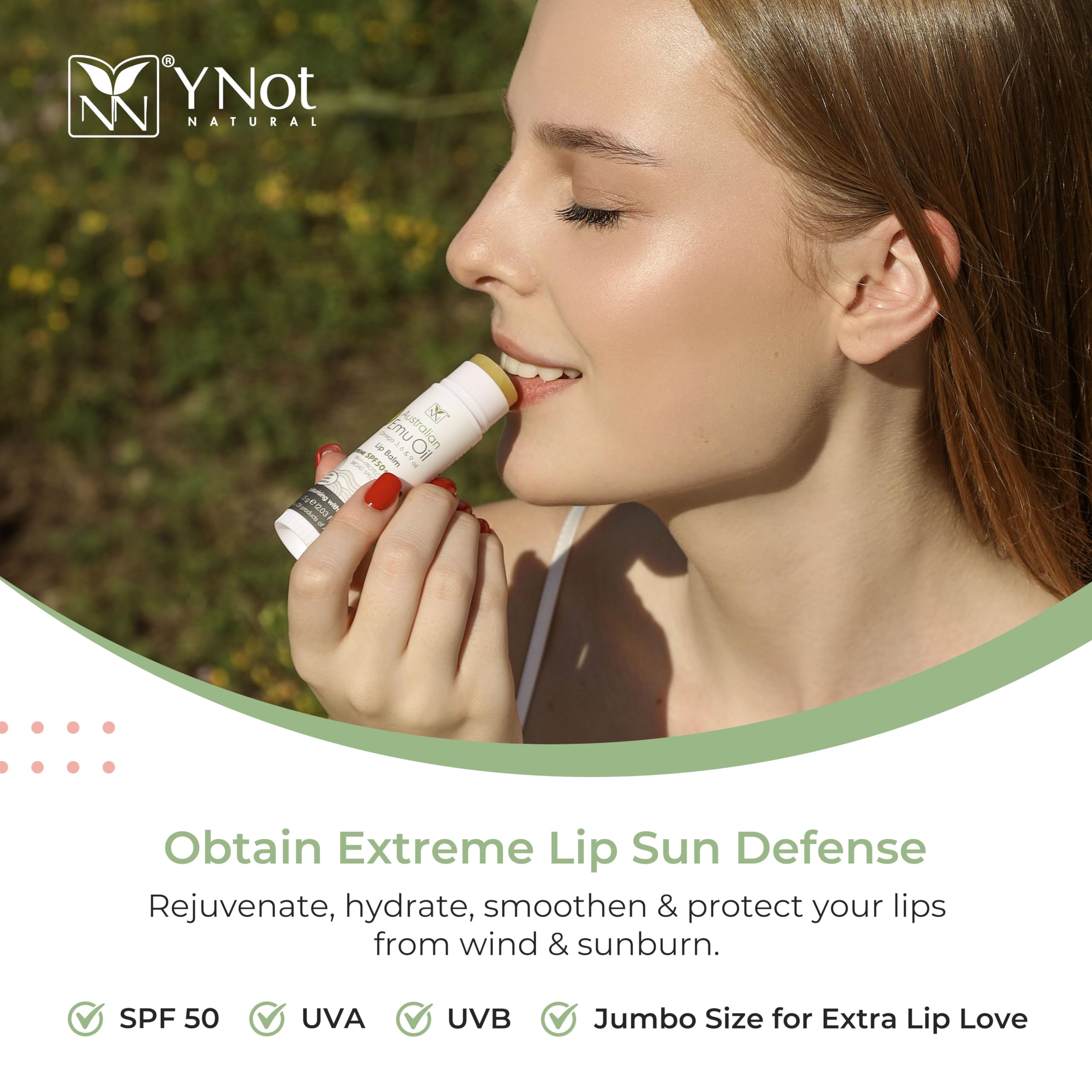 Emu Oil Moisturizing Lip Balm - Hydrating Lip Balm with Extreme SPF50+ Sun Protection - 4-Hour Water Resistant, Fortified with Vitamin E, Amino Acids & Omega 3, 6 & 9 - Y-Not Natural, 15g Stick