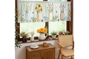Sunflower Kitchen Curtains, Farmhouse Rustic Butterfly Lavender Spring Yellow Window Valance Window Decoration for Dining Roo