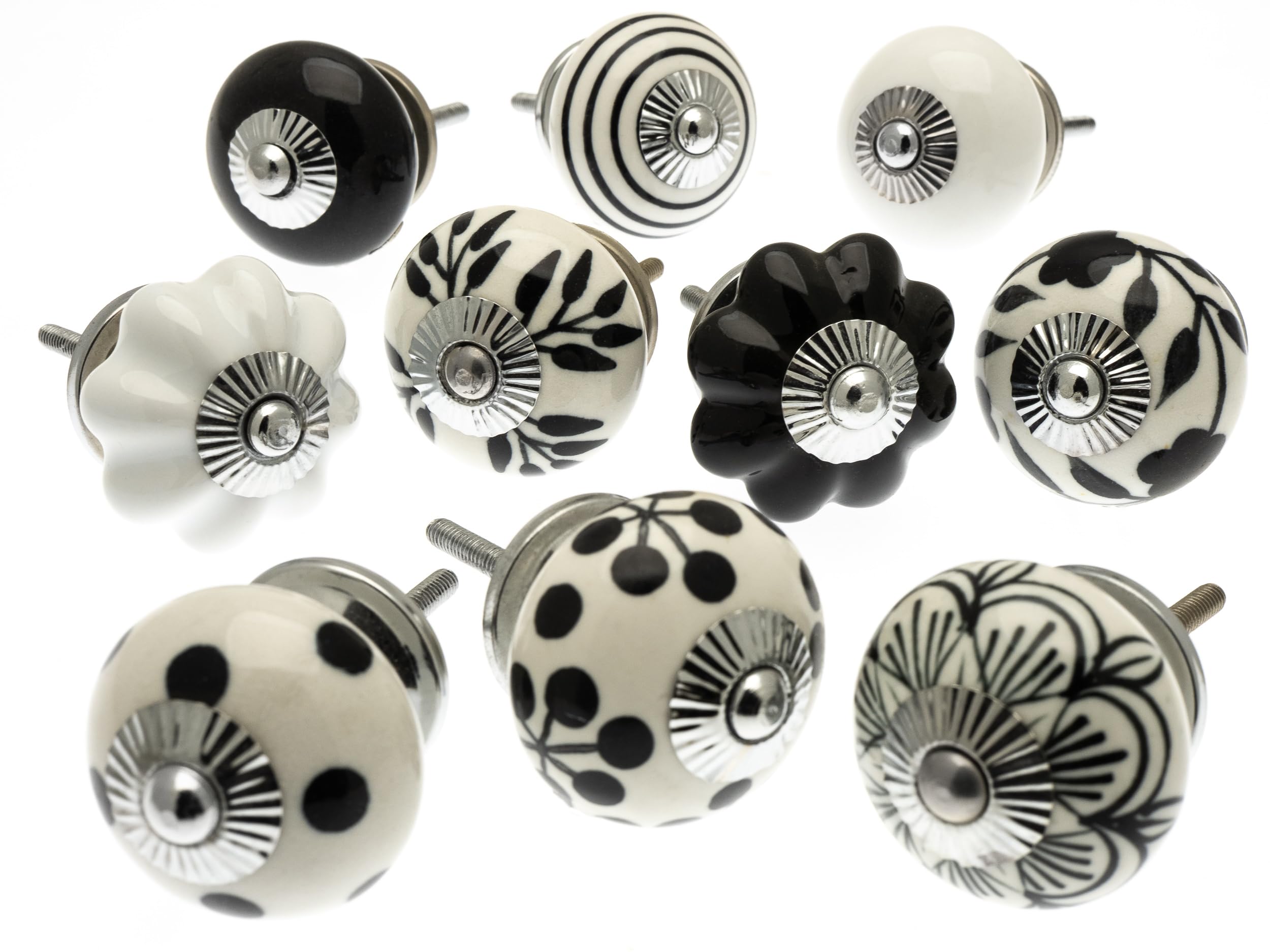 Mango Tree Cupboard Knobs - Decorative Black and White Ceramic Door and Drawer Handles – Vintage Home Décor Set of 10