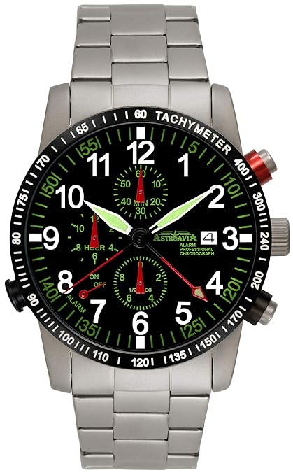 Astroavia Herren-Armbanduhr Alarm Chronograph Quarz mit Edelstahl Armband R87S