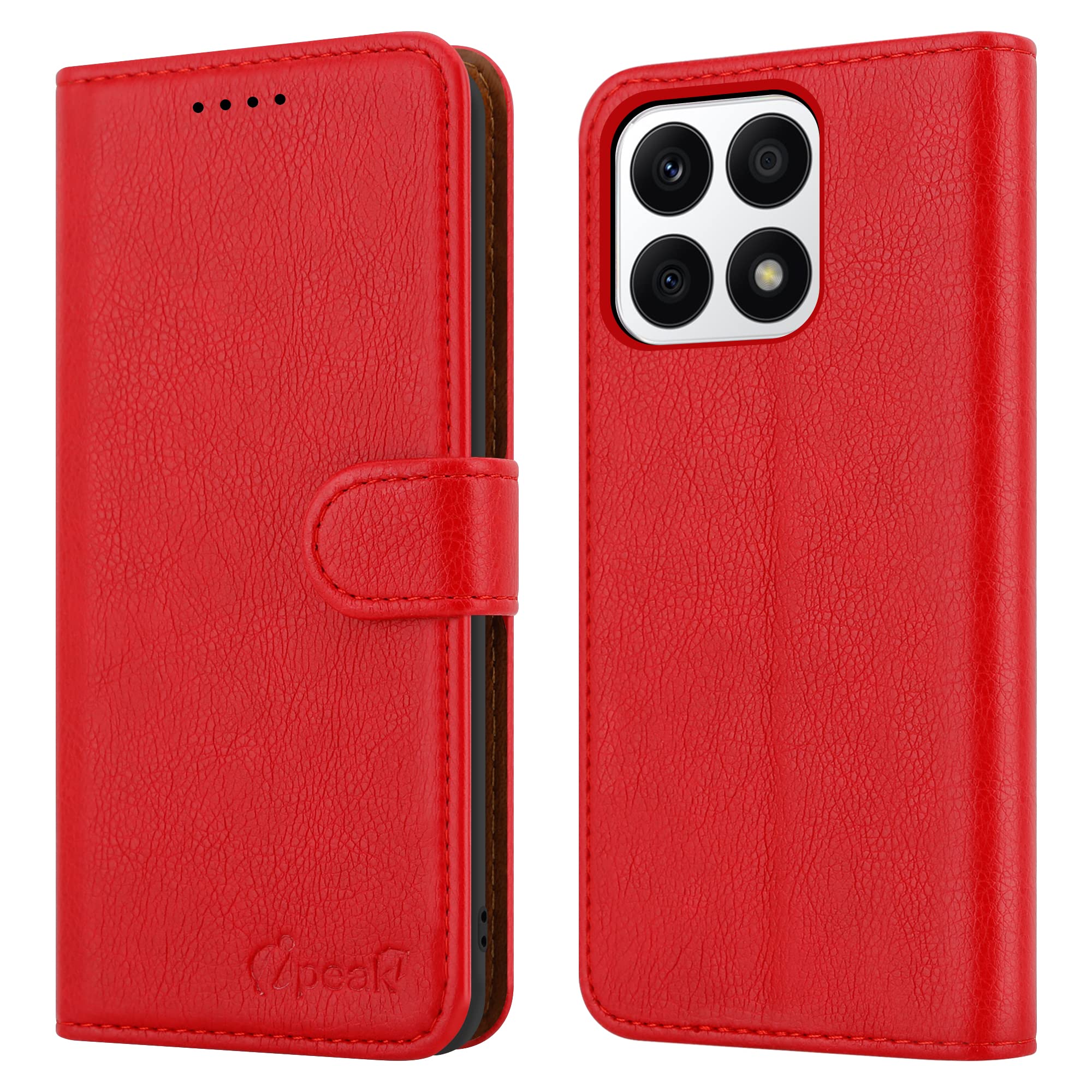 iPEAK Case For HONOR X8a Phone (6.67 Inch) Leather Flip Magnetic Closure Folio Book Kickstand Card Holder Wallet For Honor X8A Cover (Red)