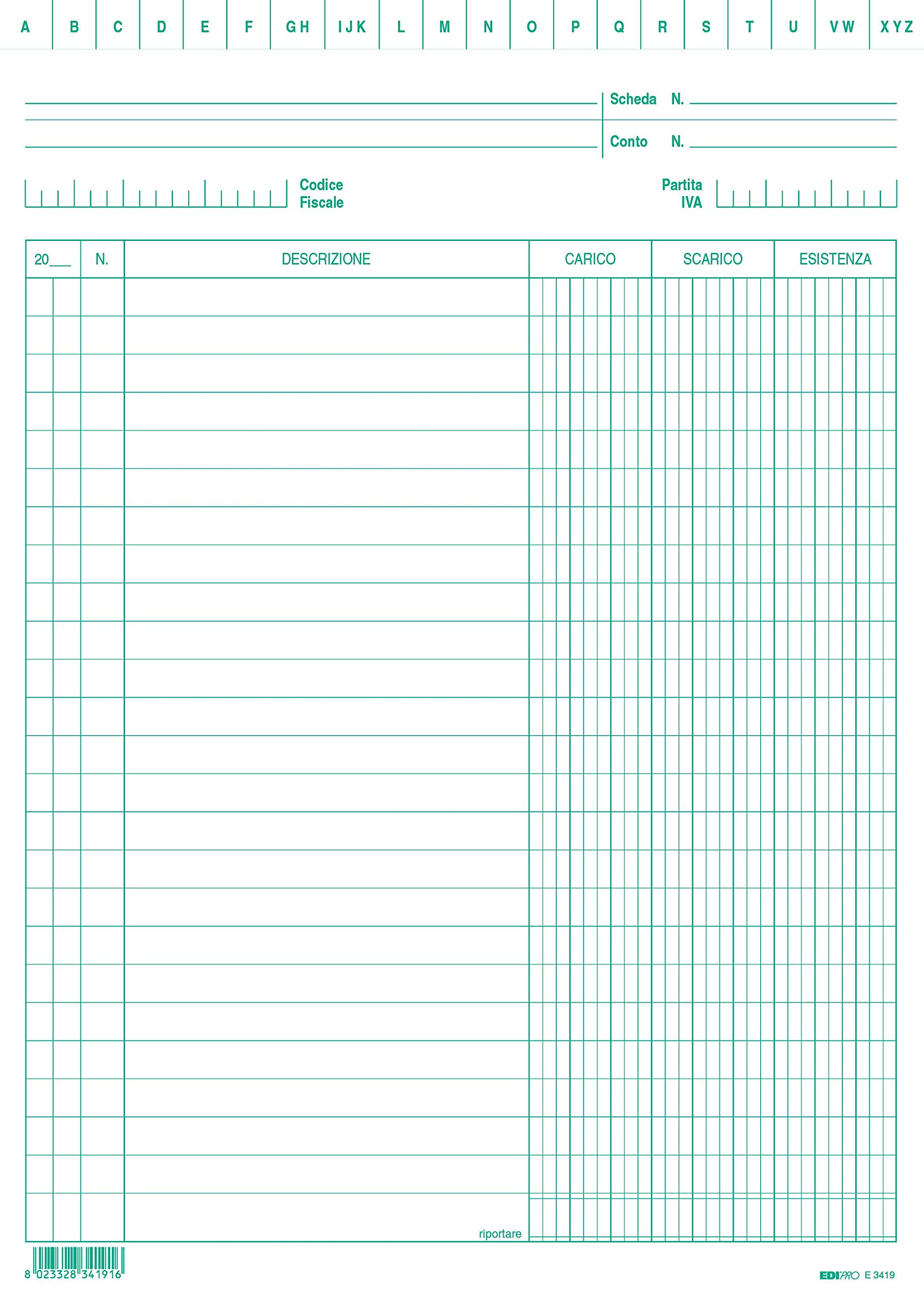 EDIPRO - E3419VE - 100 Cards Load/unload/existence Green f.to 17x24
